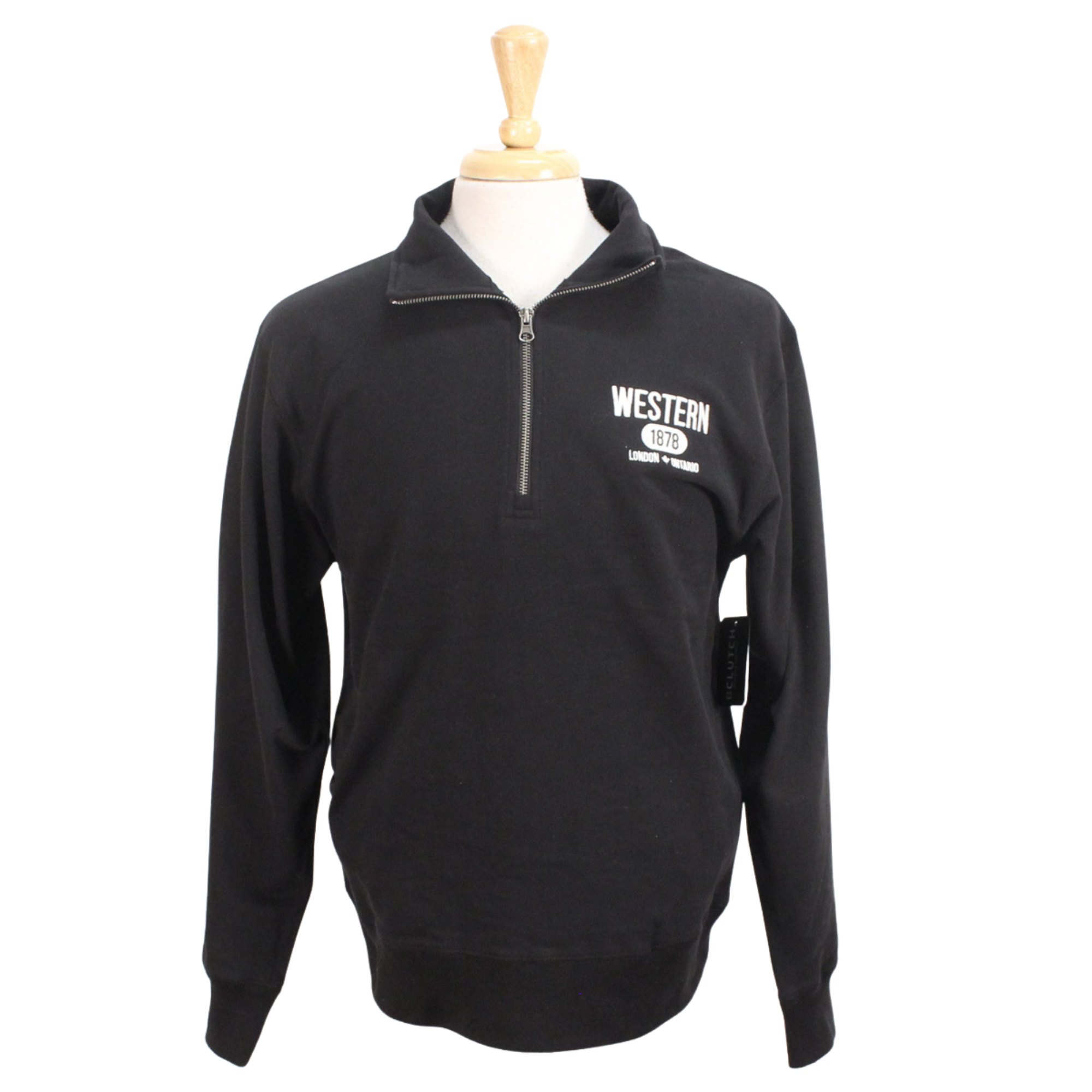 Black 1/4 zip with high neck and Western 1878 embroidered on the left chest.