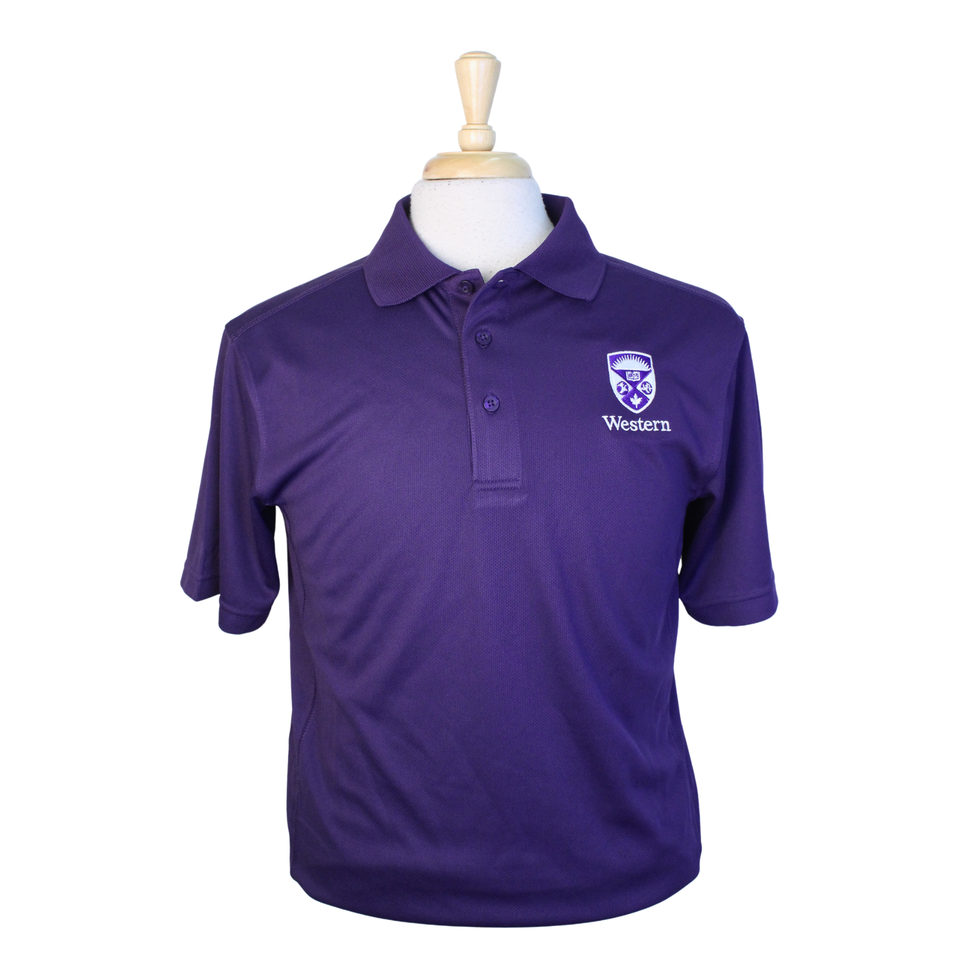 Purple polo with collar and Western Crest logo embroidered on the left chest.