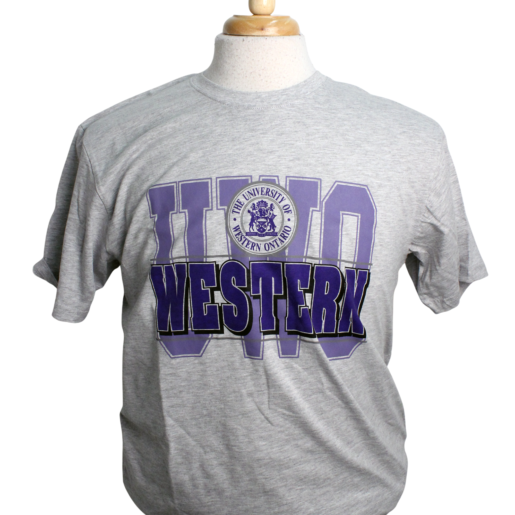 Athletic heather grey tee with heritage UWO graphic printed on the front. 