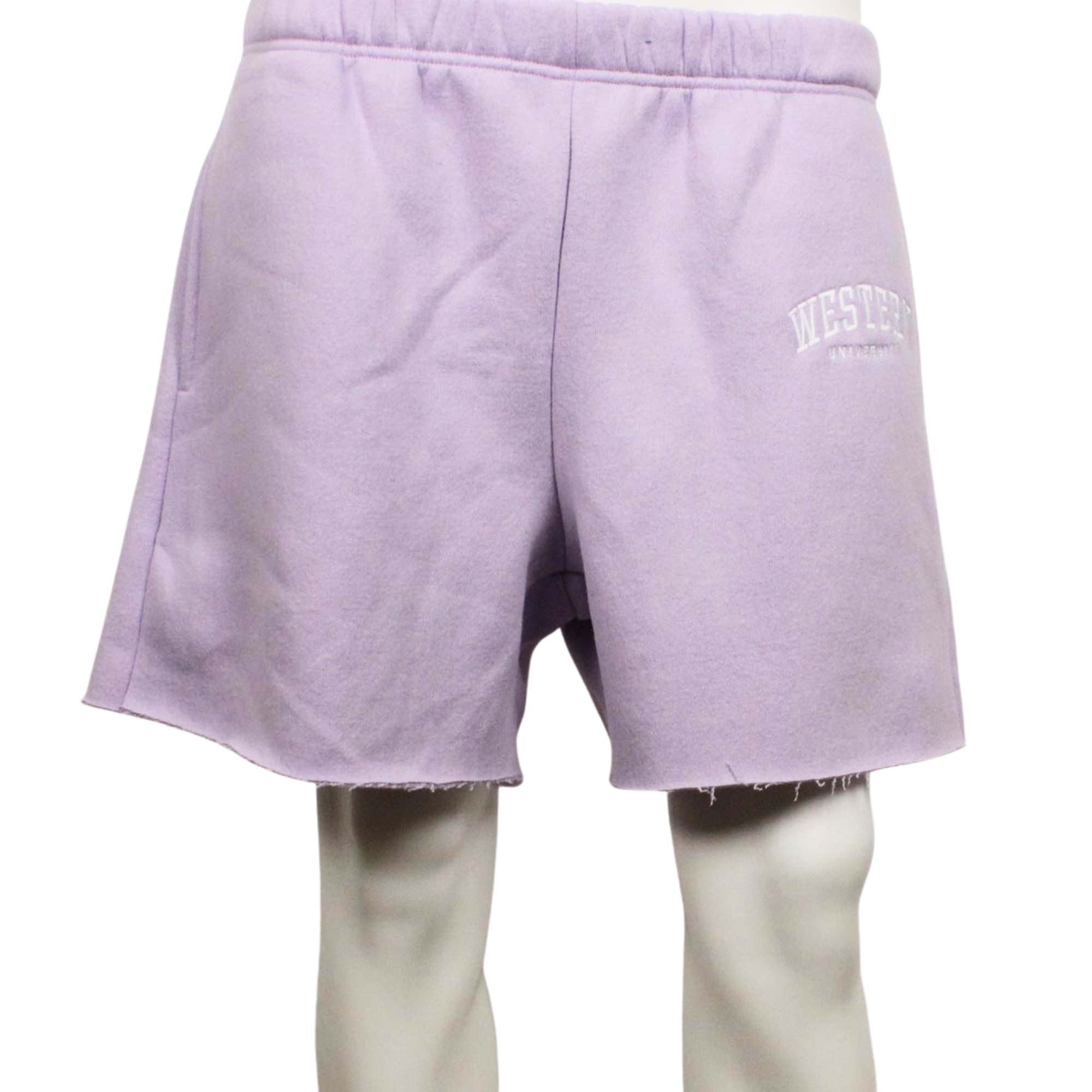 Lavender shorts with cut off. Western embroidered on the left leg.