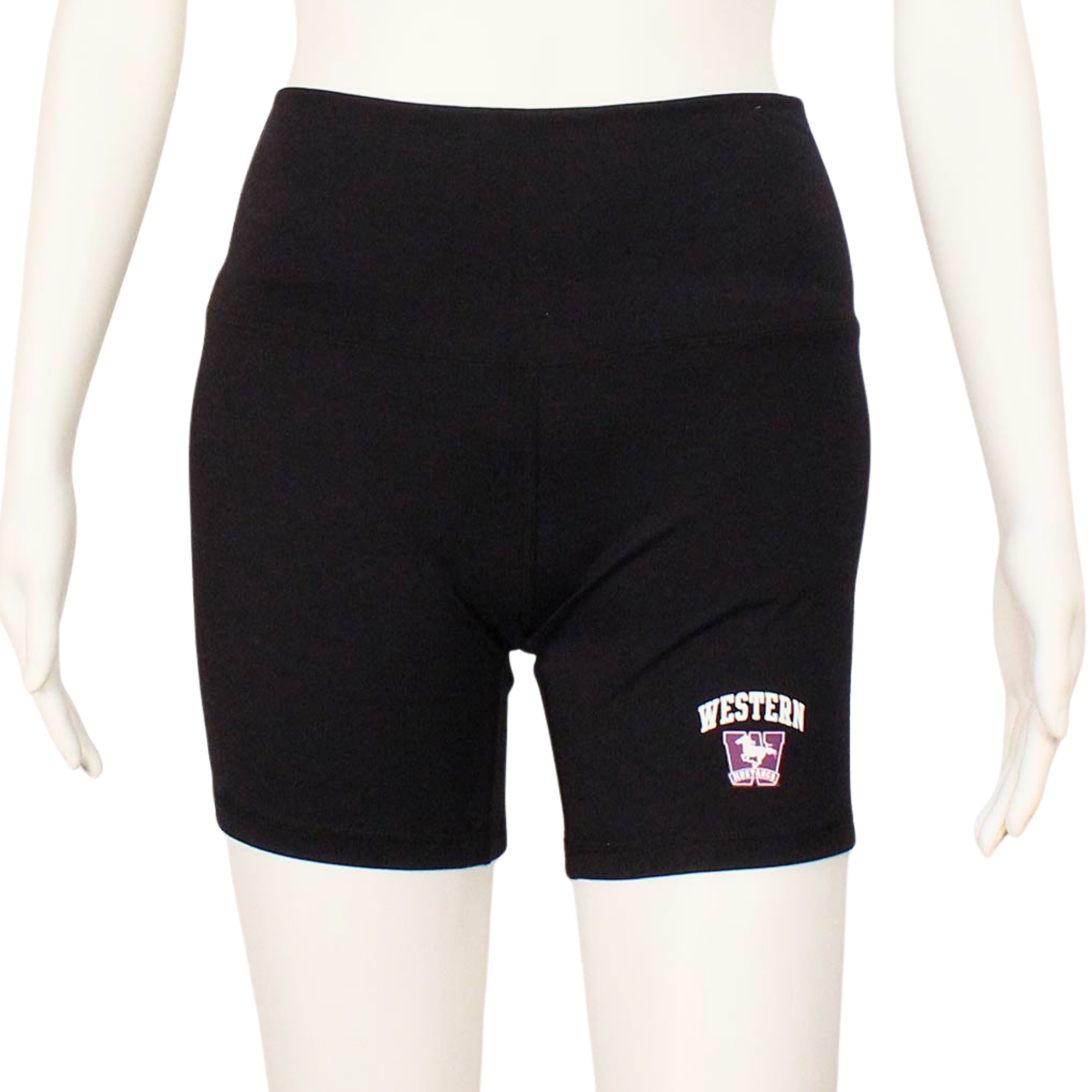 Black bike shorts with Mustangs logo on the left leg.