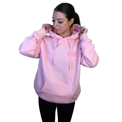 Light pink hoodie with medium pink lettering that says "Western" on the left chest.