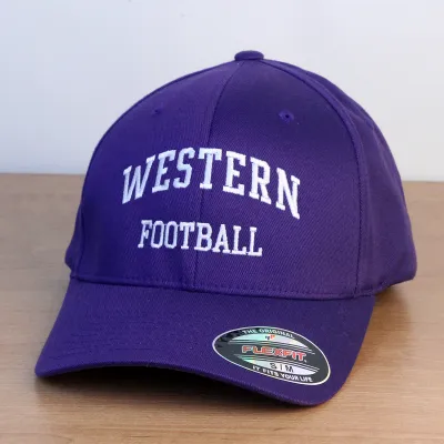 Purple ball cap with Western Football embroidered onto the front in white lettering. 