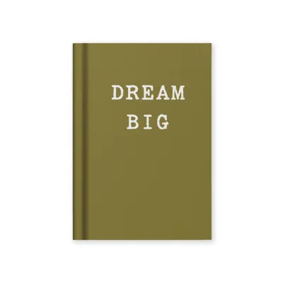 green notebook with white 'dream big'