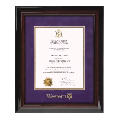 Executive frame with purple and gold mating with Western etched in gold.