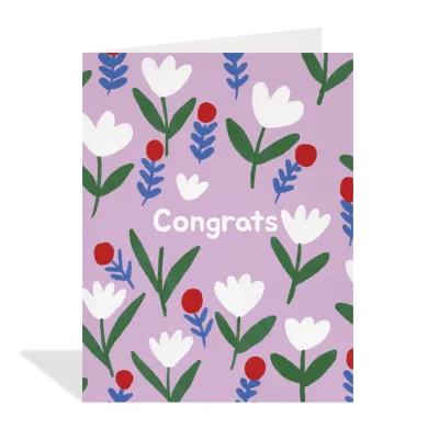 Purple card with white tulips