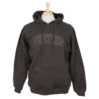 Mink grey hood with Western embroidered in the same colour on the front.