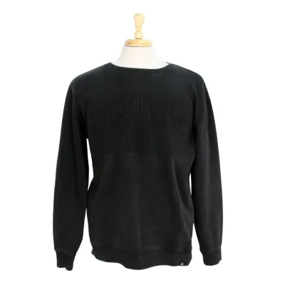 Black crew neck with embossed Western and Mustangs logo on the front.
