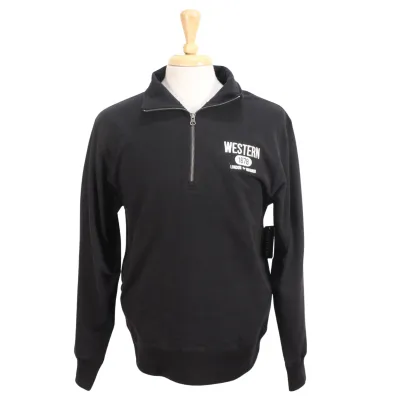 Black 1/4 zip with high neck and Western 1878 embroidered on the left chest.