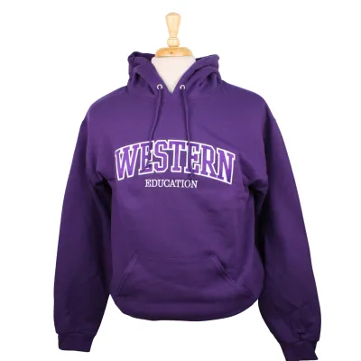 Purple faculty hood with Western Education on the front.