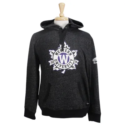 Black pepper Roots kanga hood with flocked leaf W design on the front. Flocked Roots logo on the left sleeve.
