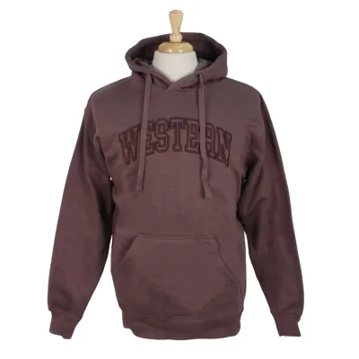 Smoked purple hood with Western embroidered in the same purple in puff embroidery.