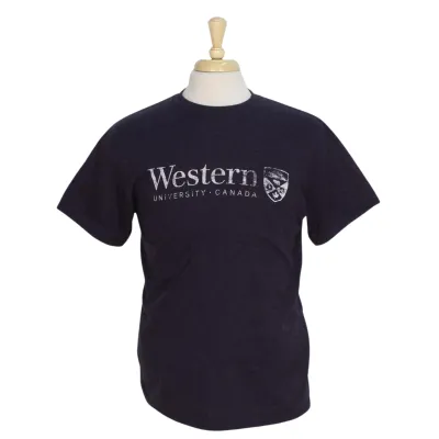 Blackberry purple tee with Western University and Crest on the front.