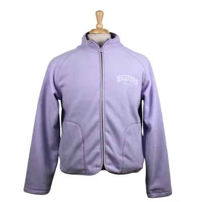 Lavender full zip fleece sweater with Western University embroidered on the left chest. Includes pockets.