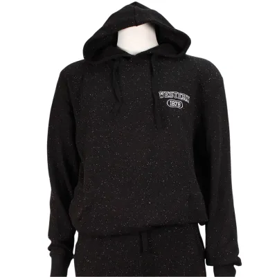 Black heather hood with Western 1878 embroidered on the left chest.