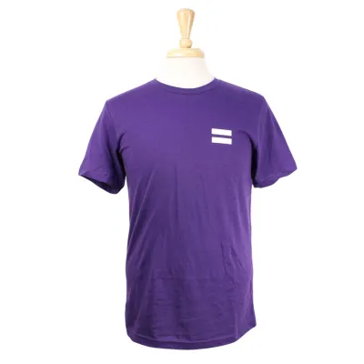 Purple tee shirt with equal sign printed on the front.