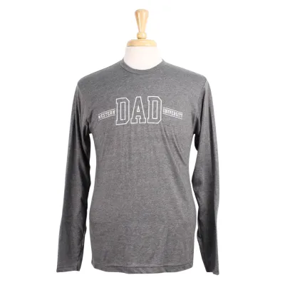Grey long sleeve tee with Western University Dad printed in white on the front.