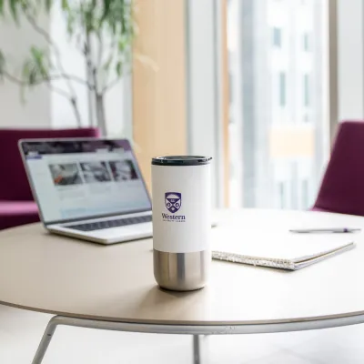 Western water bottle sitting on table