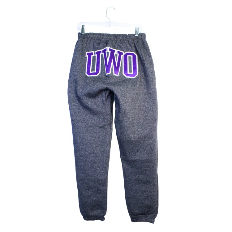 Charcoal grey sweatpants with UWO on the backside.