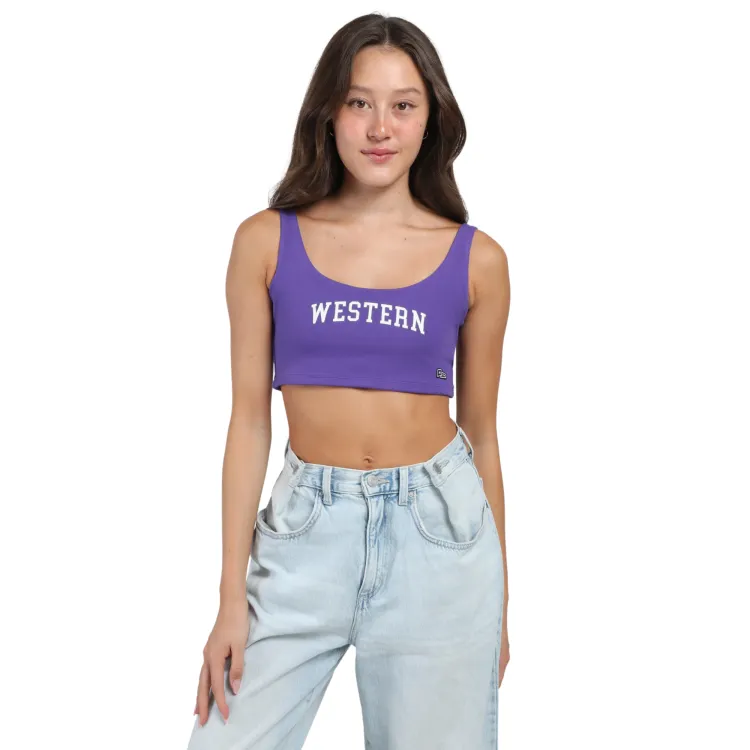 Purple Western scoop neck top.