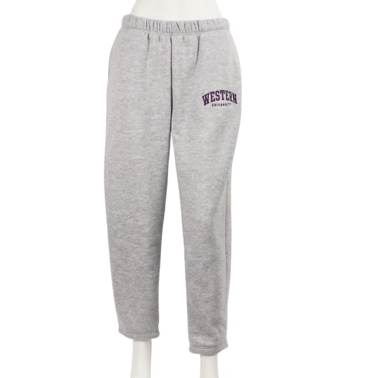 Grey sweat pant with Western University embroidered on the left upper leg.
