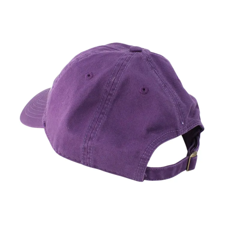 Purple hat with crest and raised 'Western Mom' embroidered in white and purple. Adjustable tuck strap with slide closure. One size.