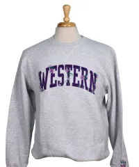 Ash grey crewneck with Western and floral embellishments embroidered on the front and on the sleeve.