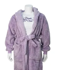 Purple robe with drawstring waist ties and pockets.