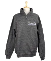 Charcoal pepper 1/4 zip with Western Grandma embroidered on left chest.
