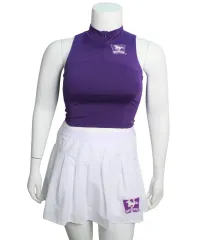 Purple high neck tank top with 1/4 zipper. Mustangs logo printed on the left chest.